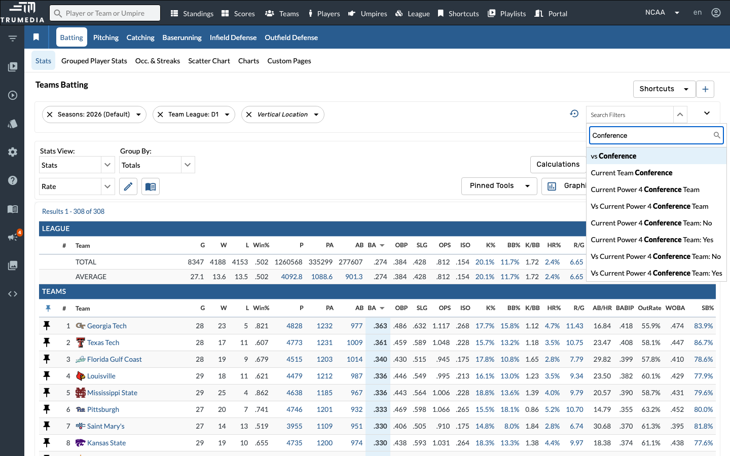 Add the Conference filters